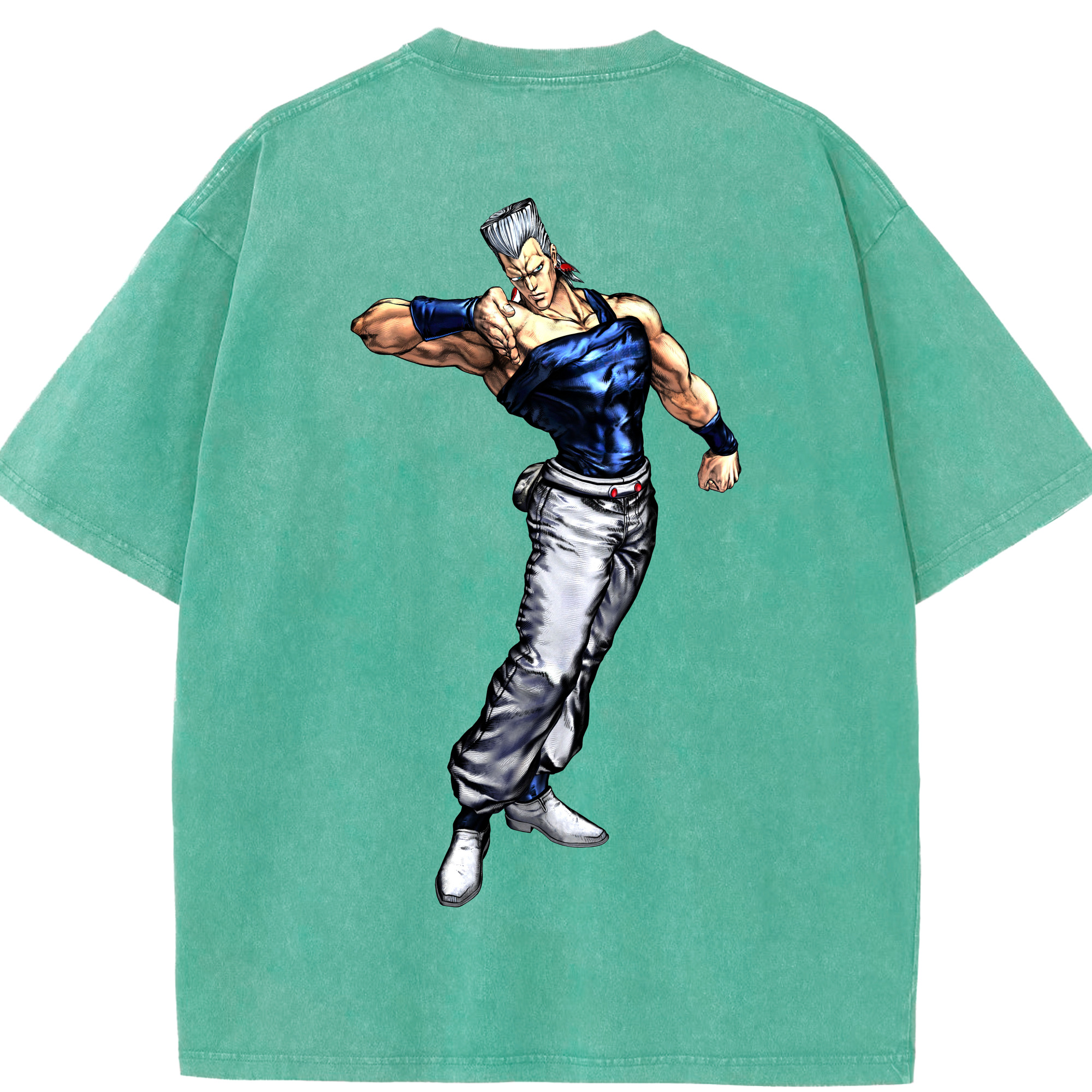 （画像用） ジョジョの奇妙な冒険 ジャン＝ピエール?ポルナレフ JoJo's Bizarre Adventure Jan Pierre Polnareff 綿100% ヴィンテージ風 半袖Tシャツ（背面プリント）